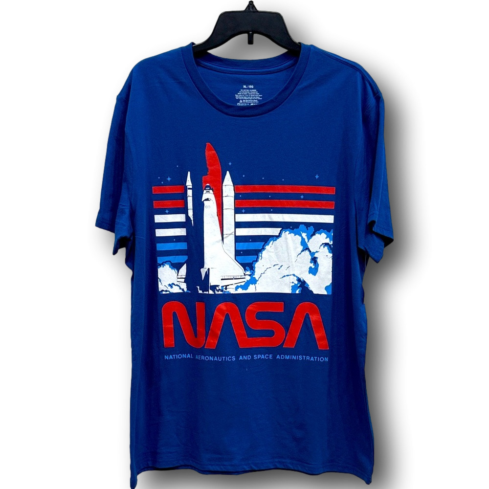NASA Men's Short Sleeve Graphic Tee - Blue with Red/White Print